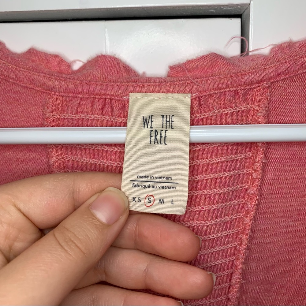 We The Free Pink Linen Blend V Neck ¾ Sleeve Top Size Small - Picture 5 of 12